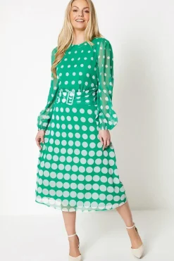 Tall Spot Ombre Buckle Belted Midi Dress