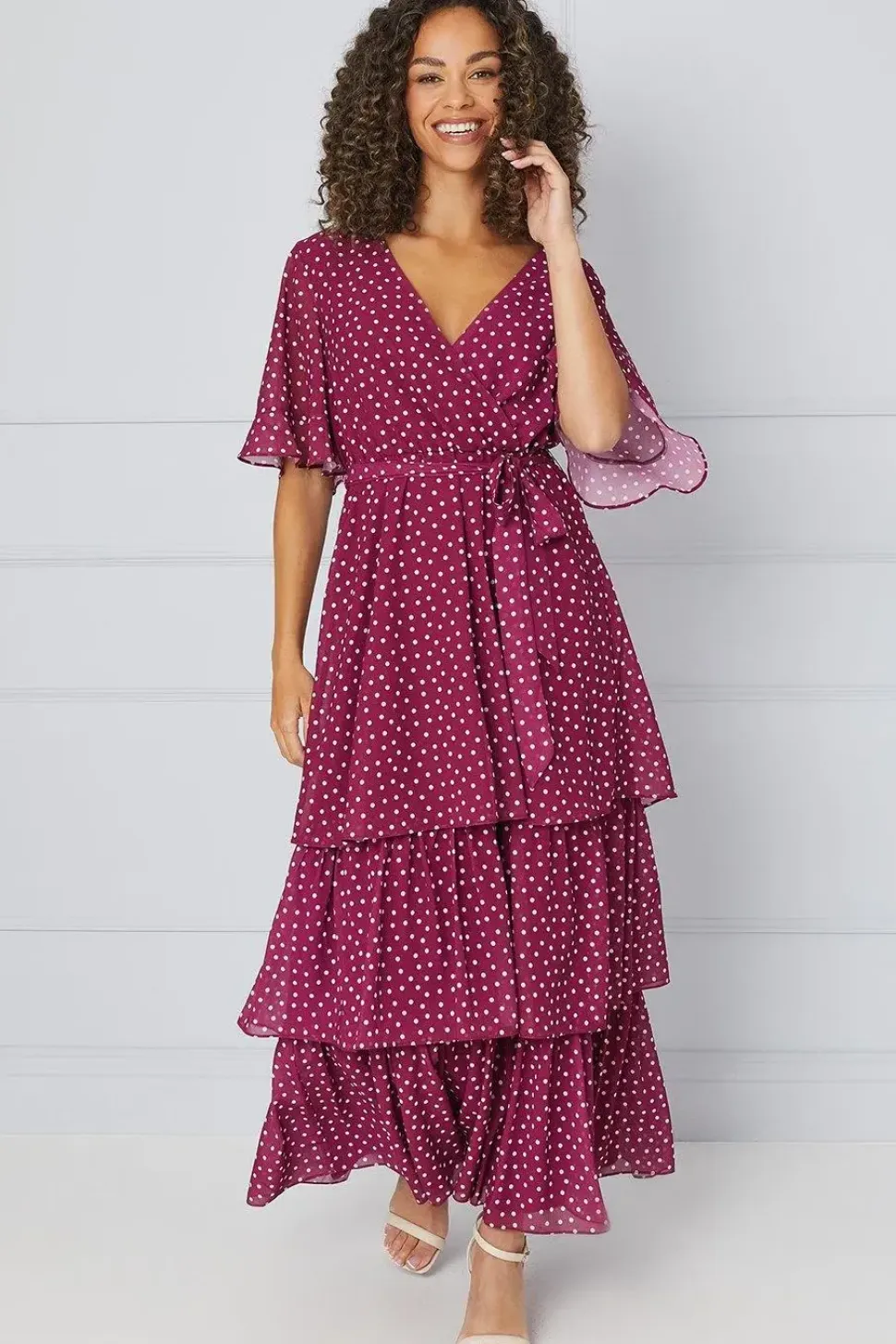 Tall Spot Print Ruffle Midi Dress