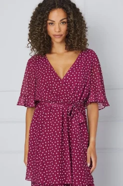 Tall Spot Print Ruffle Midi Dress