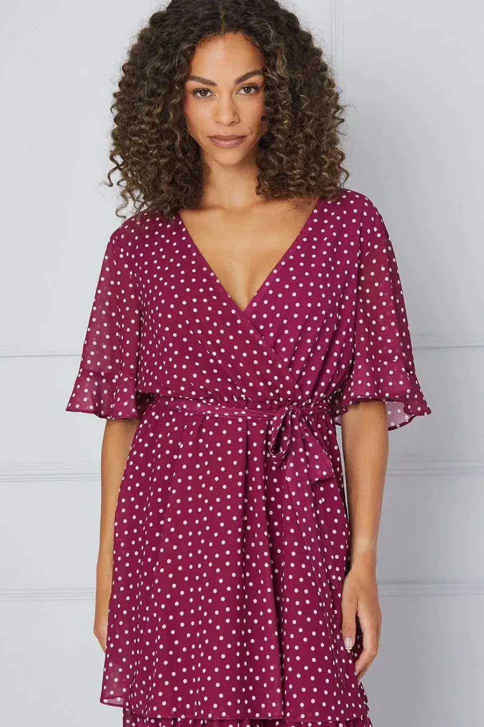 Tall Spot Print Ruffle Midi Dress