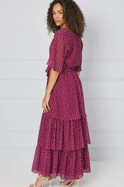 Tall Spot Print Ruffle Midi Dress