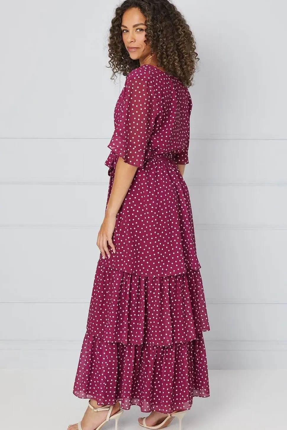 Tall Spot Print Ruffle Midi Dress