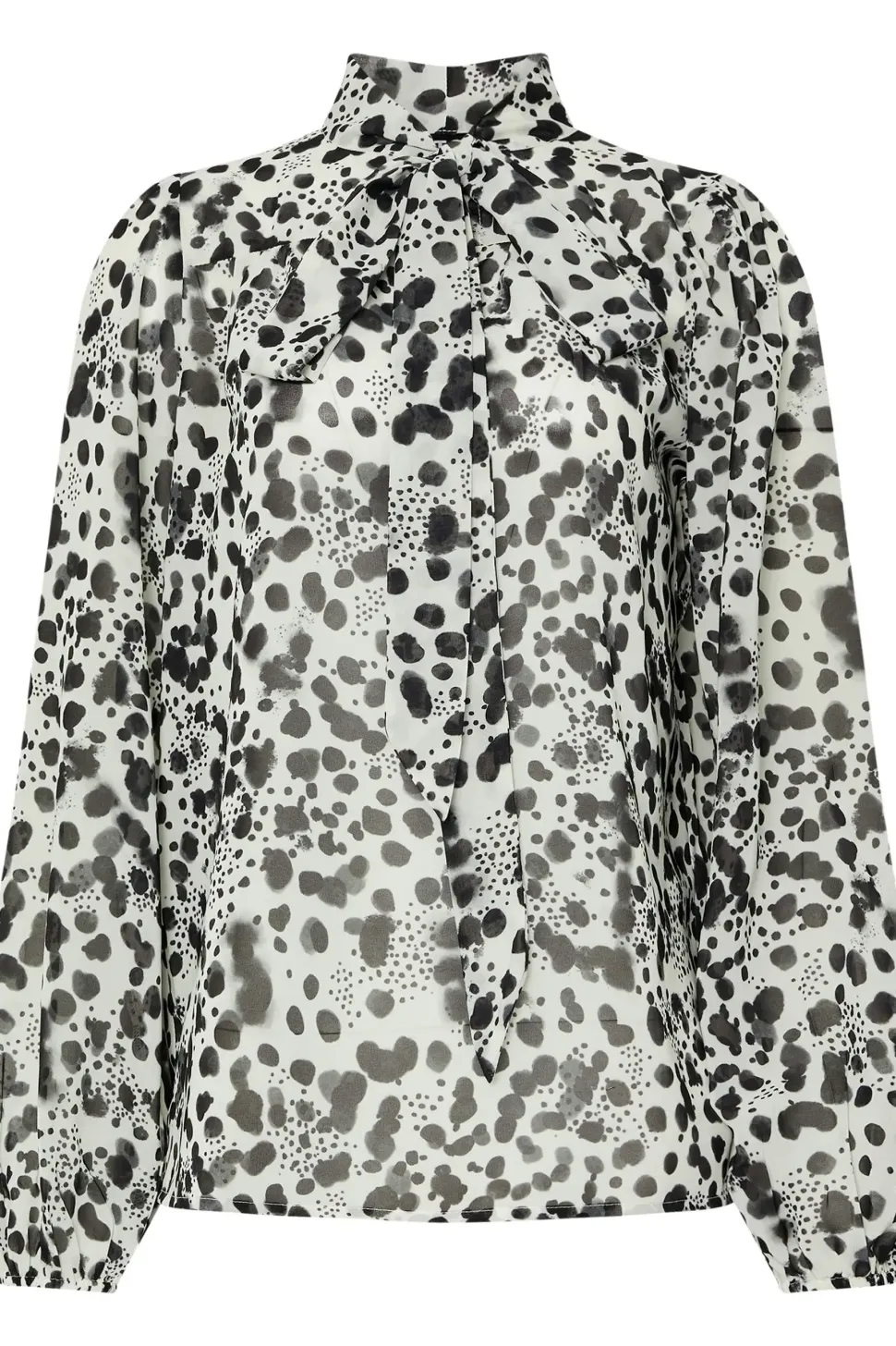 Tall Spot Print Tie Neck Blouse