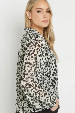 Tall Spot Print Tie Neck Blouse