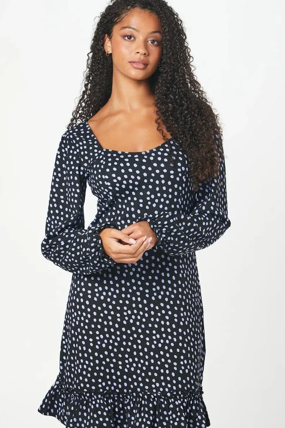 Tall Spot Ruffle Hem Mini Dress
