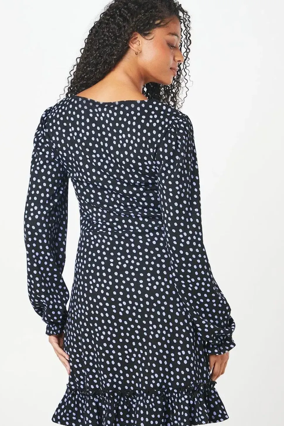 Tall Spot Ruffle Hem Mini Dress