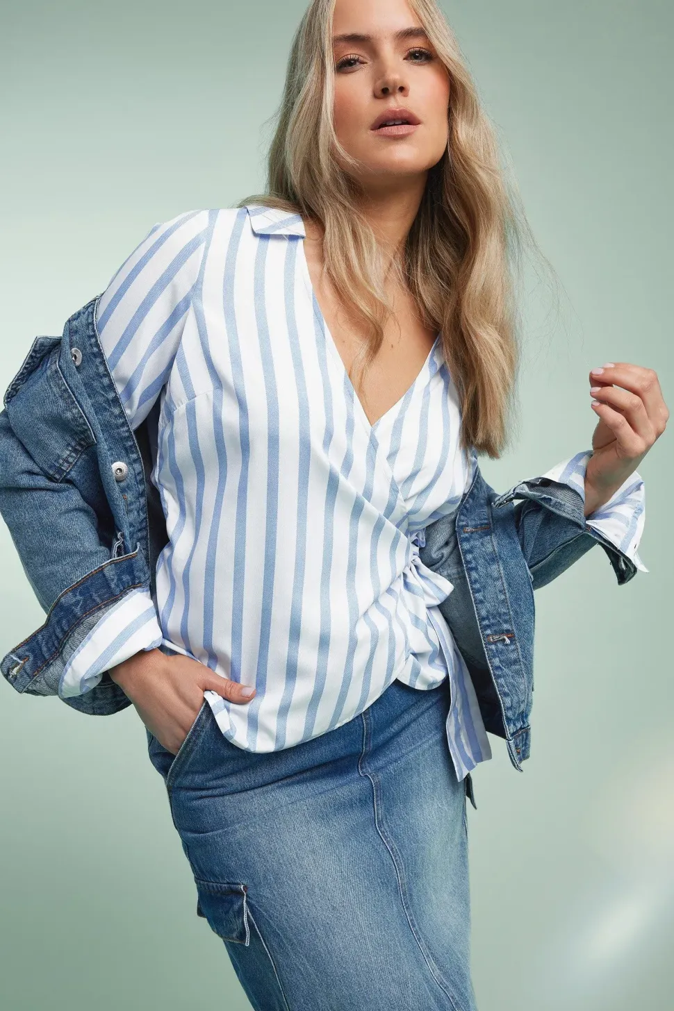 Tall Stripe Collared Wrap Top