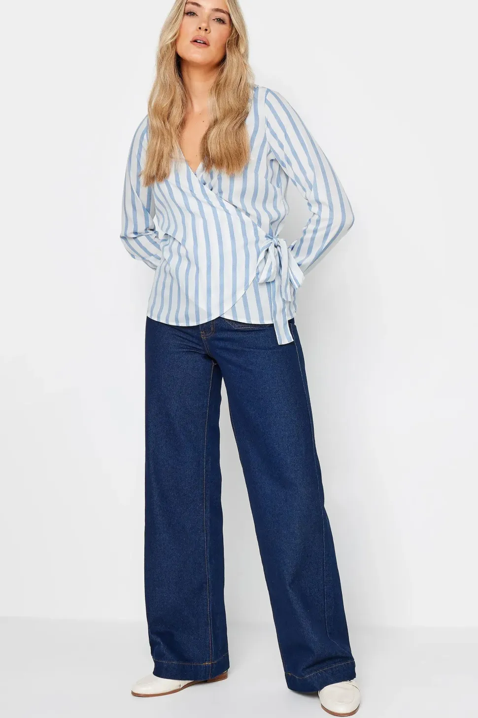 Tall Stripe Collared Wrap Top