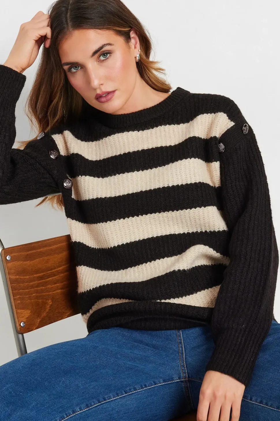 Tall Striped Button Jumper