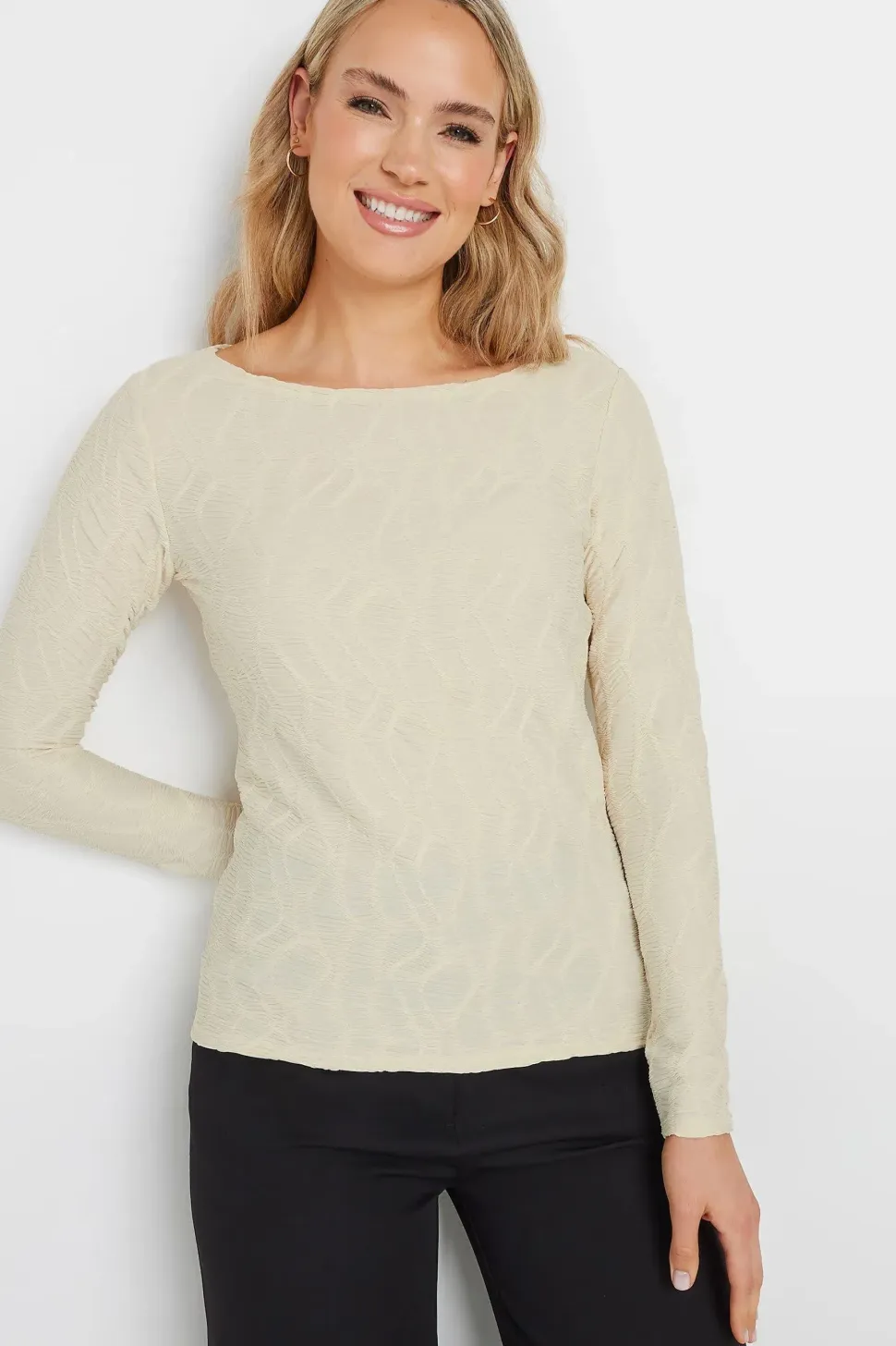 Tall Textured Slash Neck Top