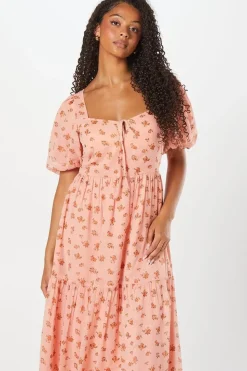 Tall Tie Front Chiffon Tiered Midi Dress