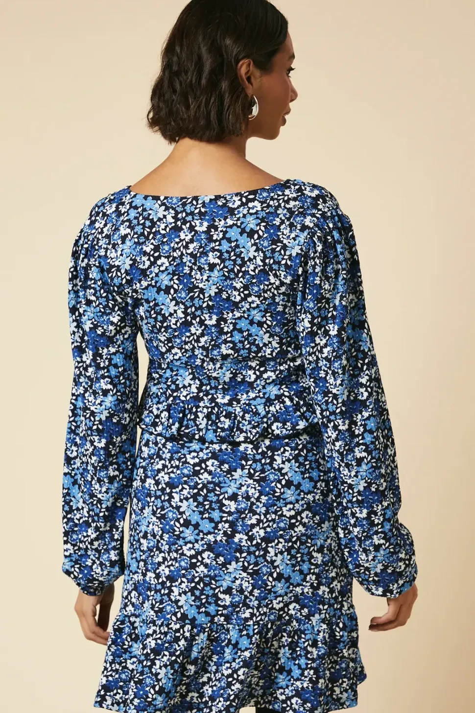 Tall Tie Front ruffle Bust long sleeve Mini dress