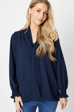 Tall Tie Front Shirred Cuff Top