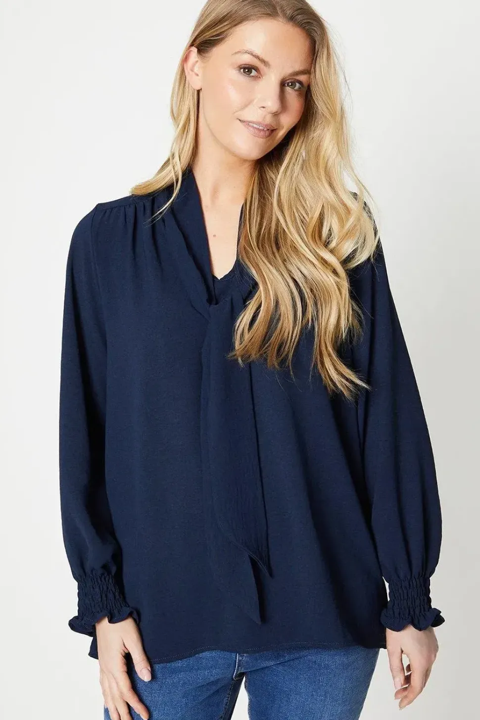 Tall Tie Front Shirred Cuff Top