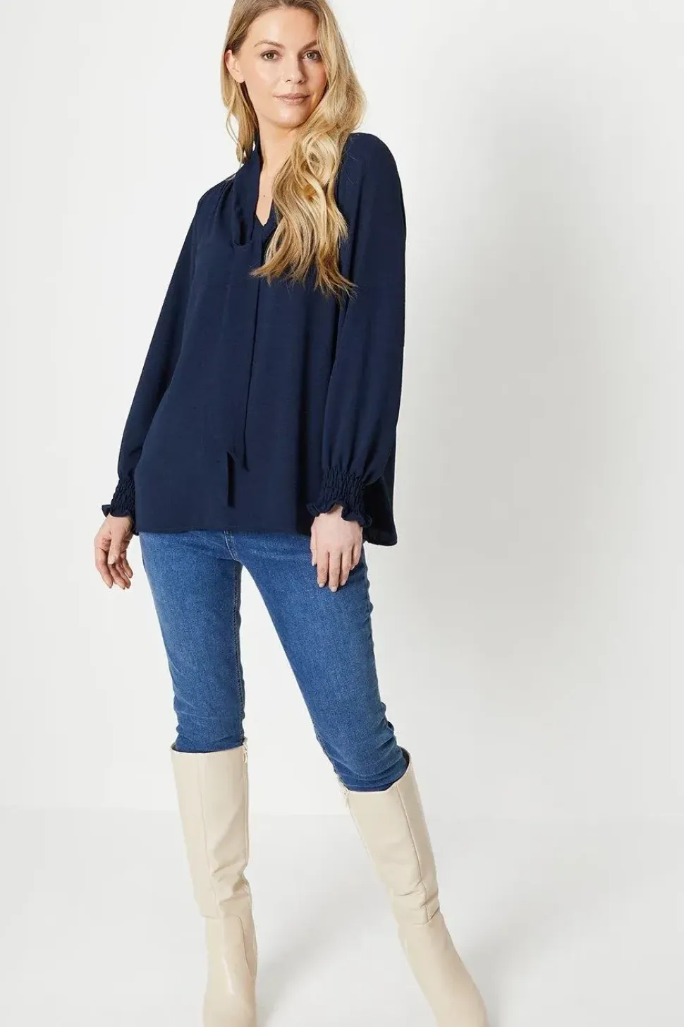 Tall Tie Front Shirred Cuff Top