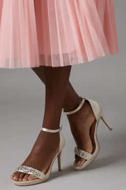 Tamia Jewelled Trim Satin Platform Heeled Sandals