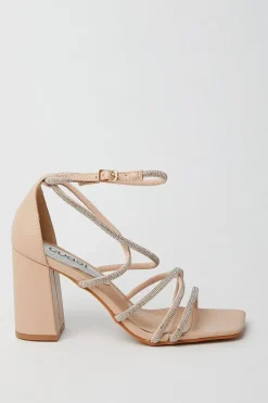 Tammy Block Heel Square Toe Diamanate Strappy Heeled Sandals