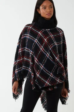Tartan Roll Neck Poncho