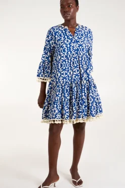 Tassel & Shell Neck Smock Dress