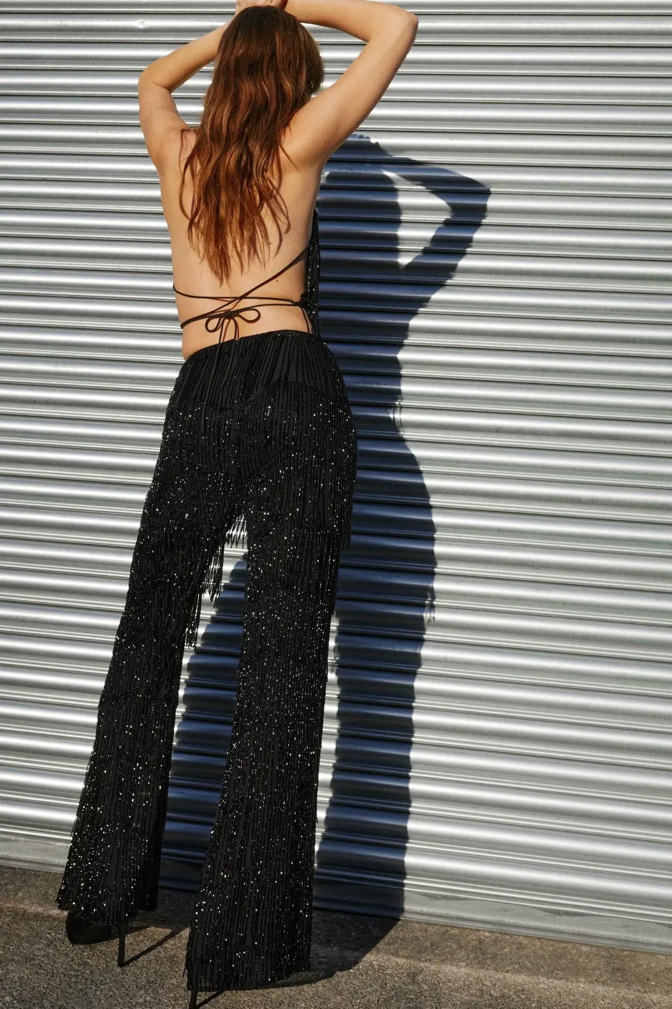 Tassel Beaded Strappy Back Halter Crop Top