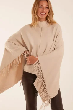 Tassel High Neck Poncho