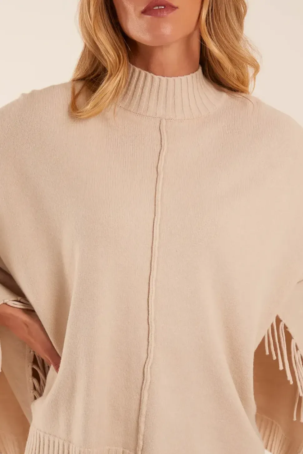 Tassel High Neck Poncho