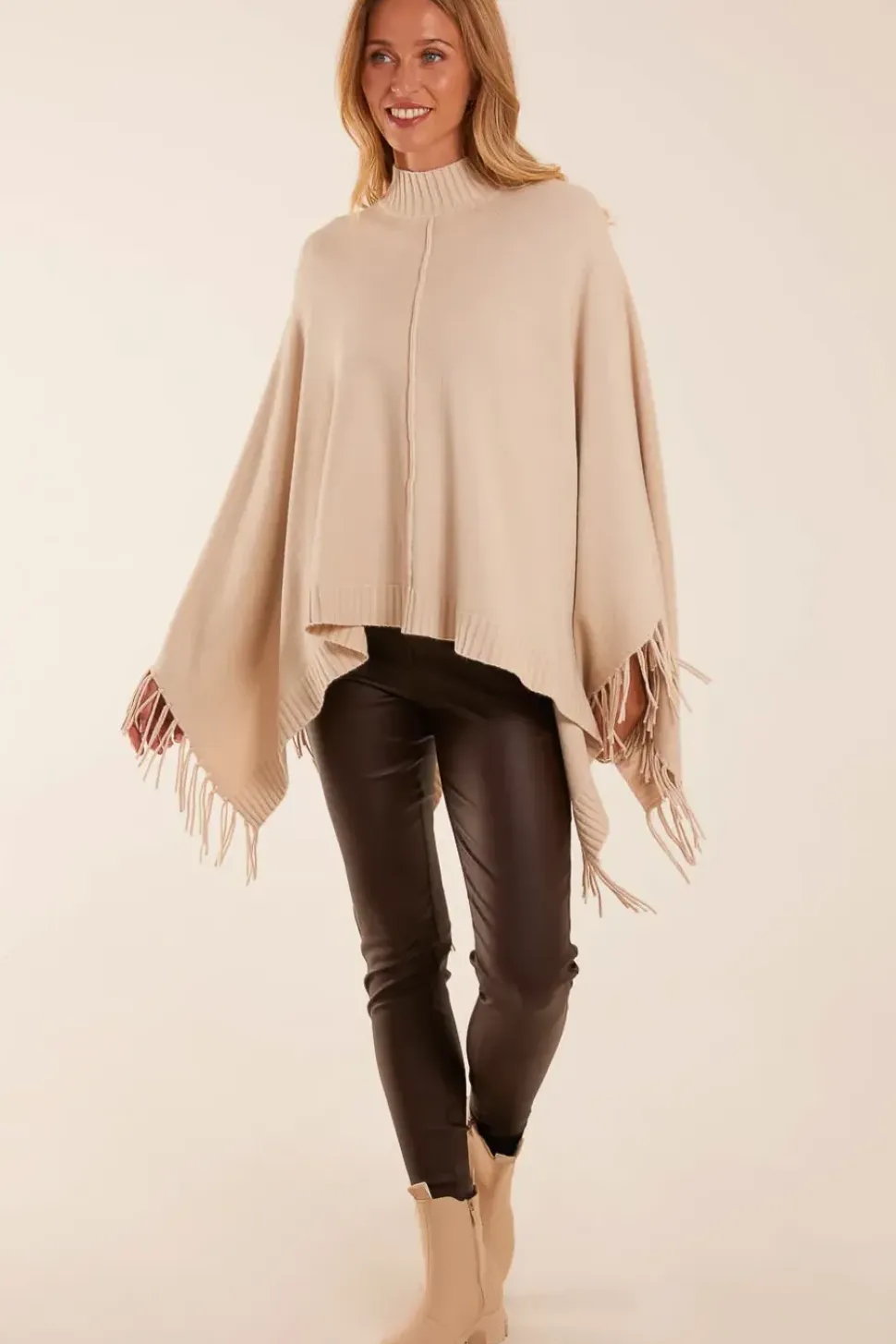 Tassel High Neck Poncho