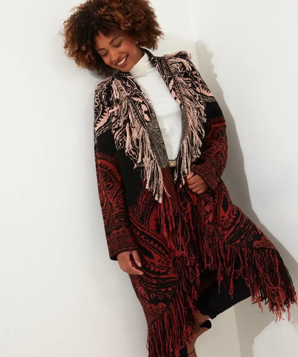 Tasselled Longline Oversized Ombre Coatigan