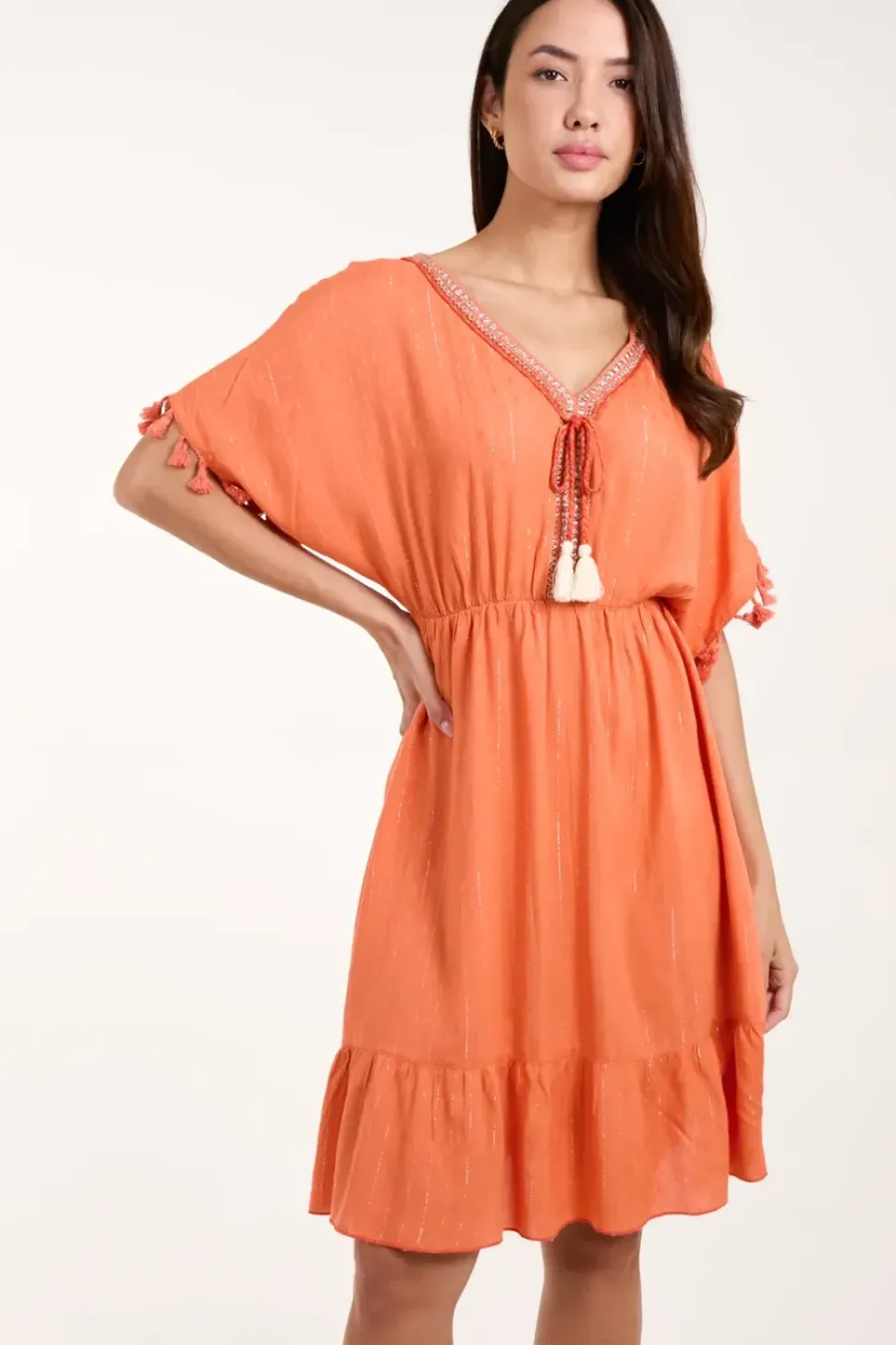 Tassle Detail V Neck Dress