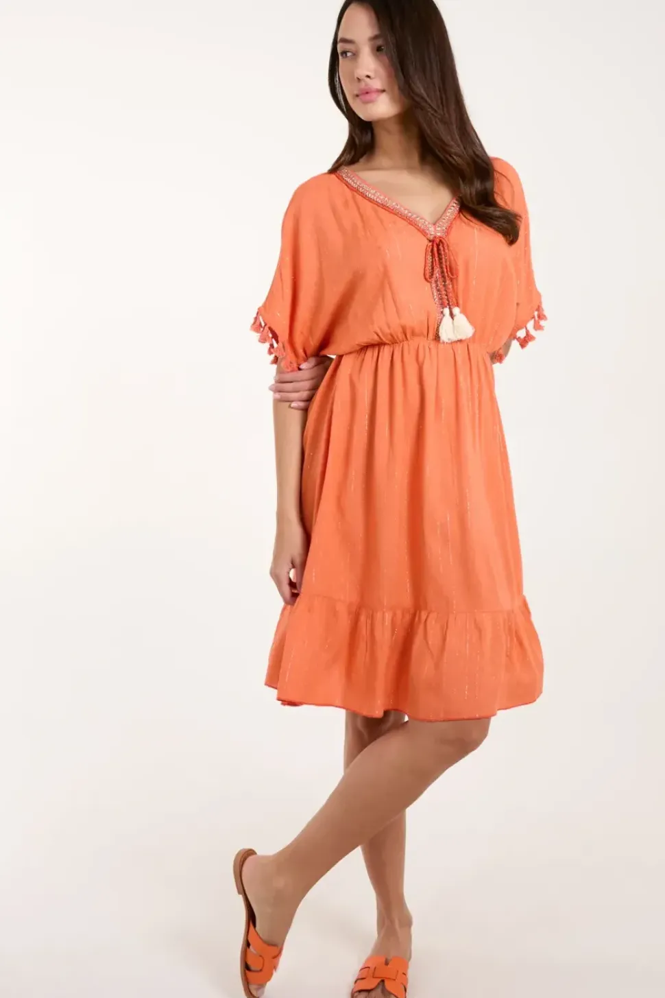 Tassle Detail V Neck Dress