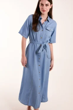 Tencel Button Front Midi Shirt Dress