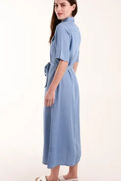 Tencel Button Front Midi Shirt Dress