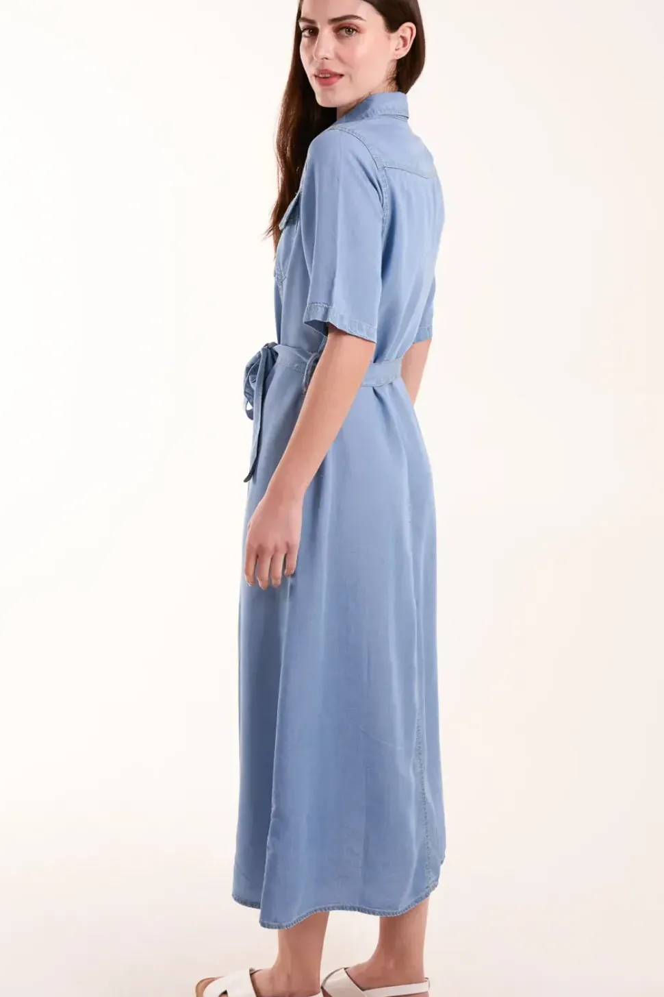 Tencel Button Front Midi Shirt Dress