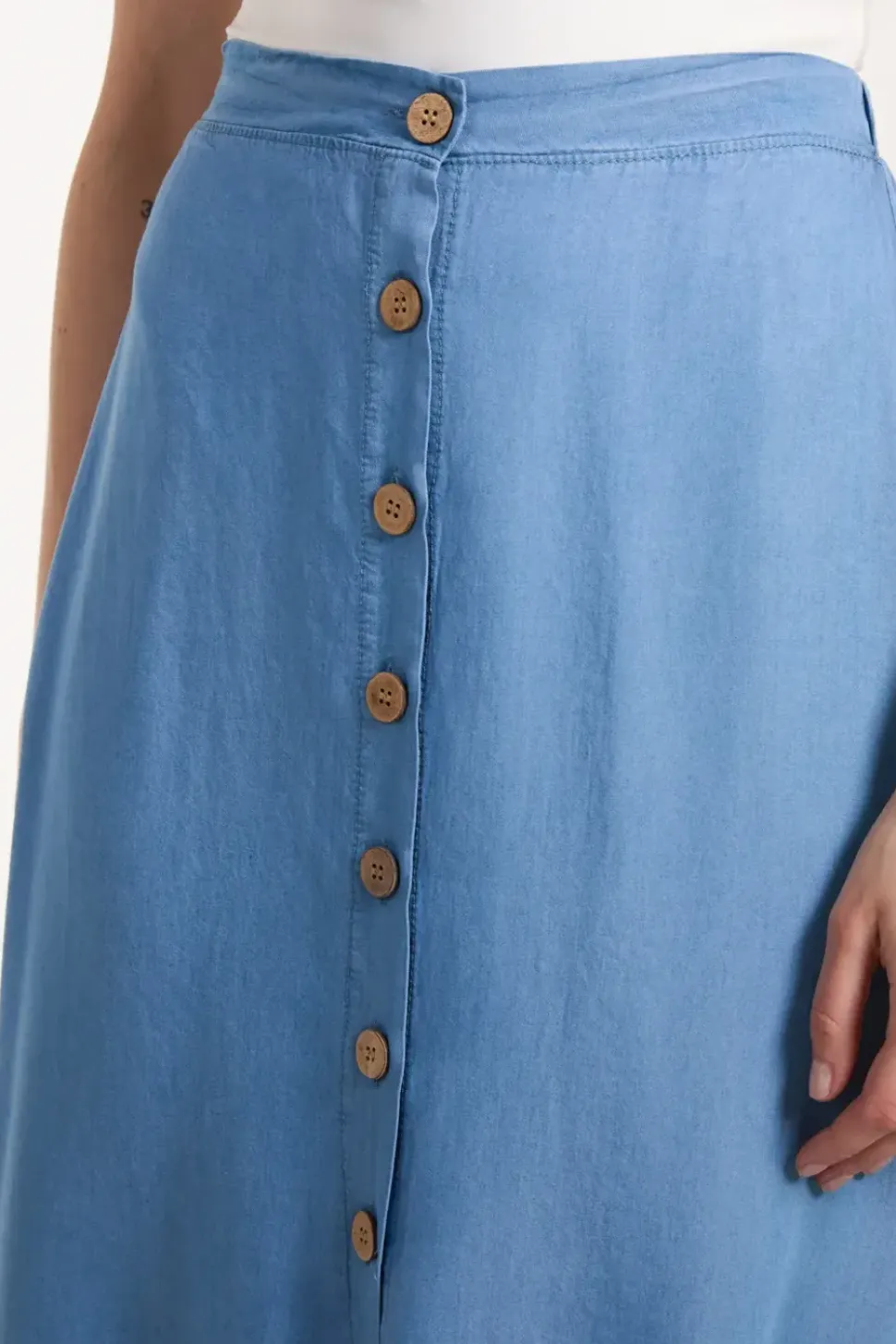Tencel Button Front Midi Skirt