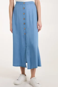 Tencel Button Front Midi Skirt