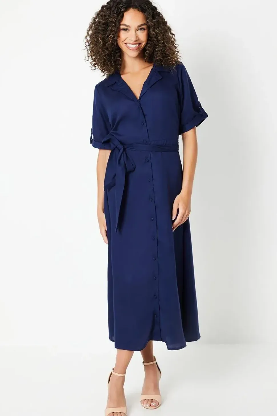 Tencel Waisted Midi Shirt Dress