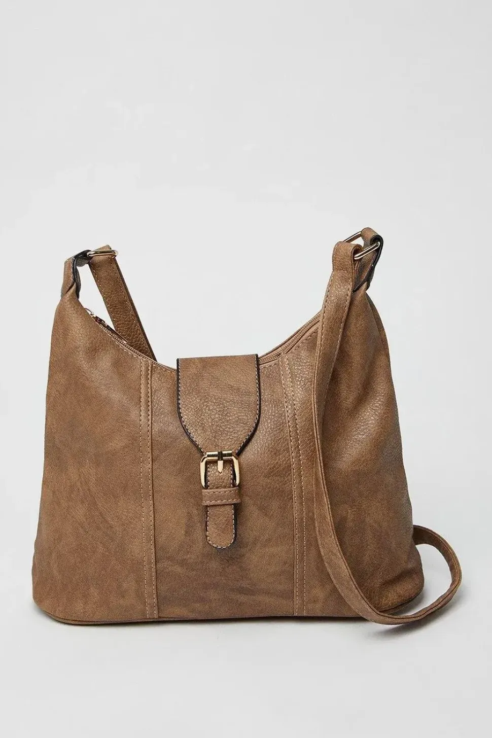 Terry Faux Leather Buckle Detail Top Zip Casual Tote Bags