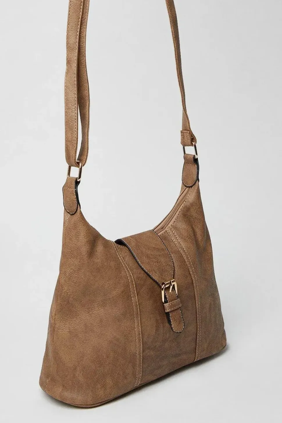 Terry Faux Leather Buckle Detail Top Zip Casual Tote Bags
