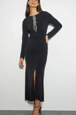 Tess Embellished Trim Jersey Dress Black