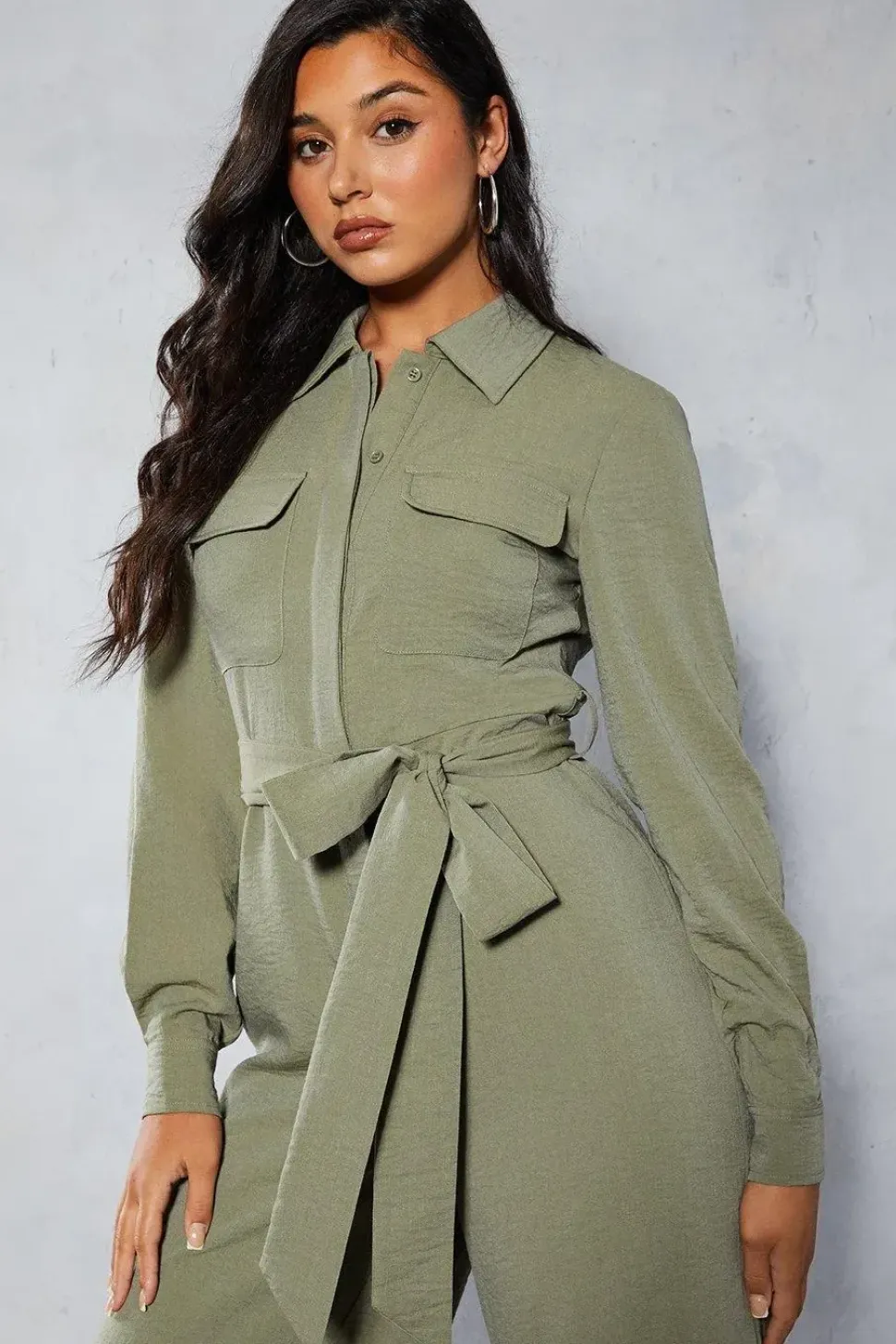 Textured Belted Wide Leg Jumpsuit