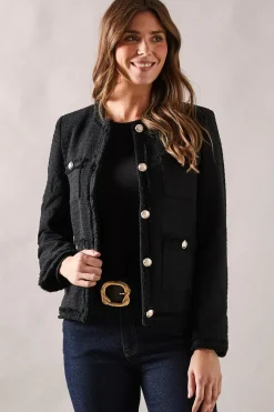 Textured Button Through Collarless Jacket