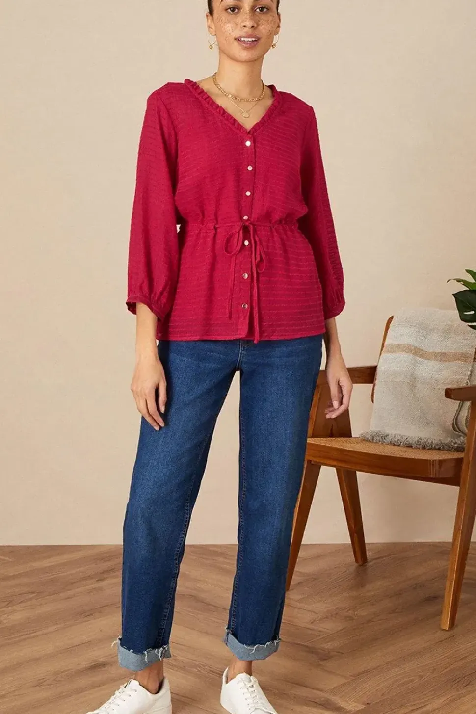Textured Button Through Top