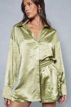 Textured Crinkle Satin Relaxed Shorts