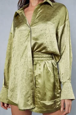 Textured Crinkle Satin Relaxed Shorts