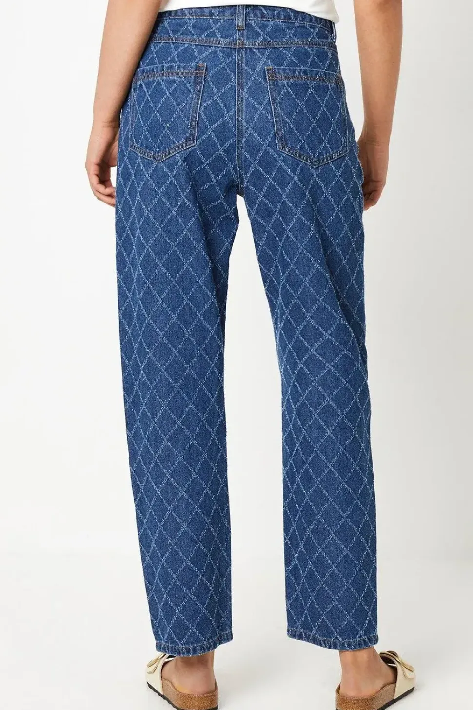 Textured Denim Straight Leg Jeans