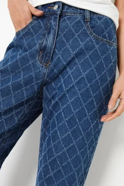 Textured Denim Straight Leg Jeans