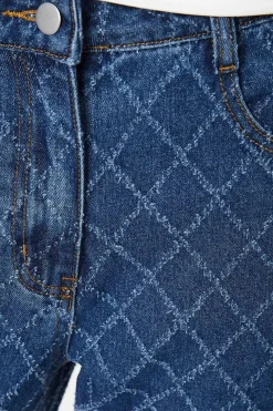 Textured Denim Straight Leg Jeans