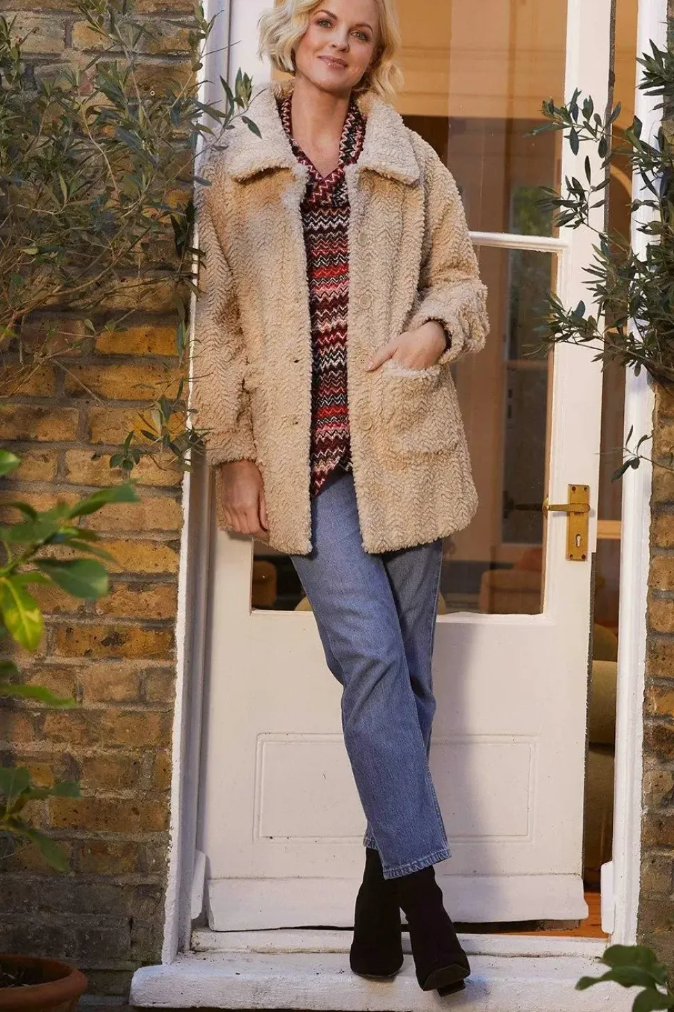Textured Faux Fur Teddy Coat