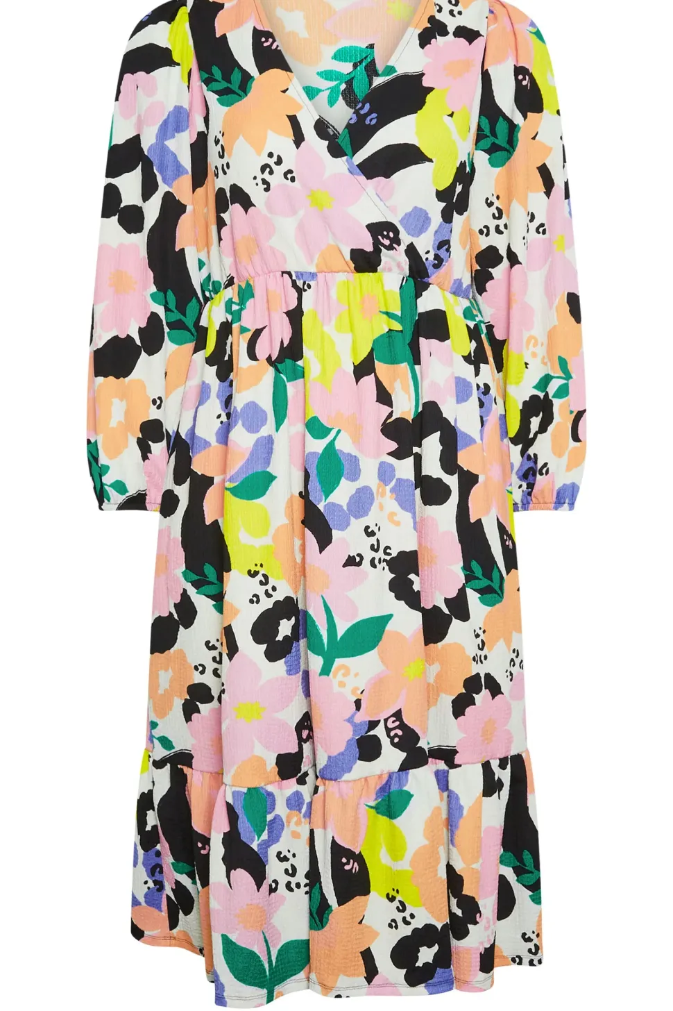 Textured Floral Print Wrap Dress