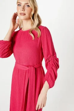 Textured Jersey Belted Midi Dress